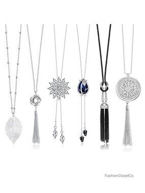 6 Piece Long Pendant Necklace Set for Women Statement Sweater Chain